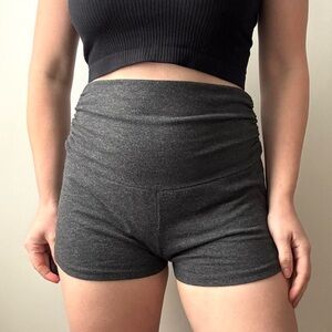 Pink Blush dark grey comfy high waisted ruche waist soft stretchy lounge shorts